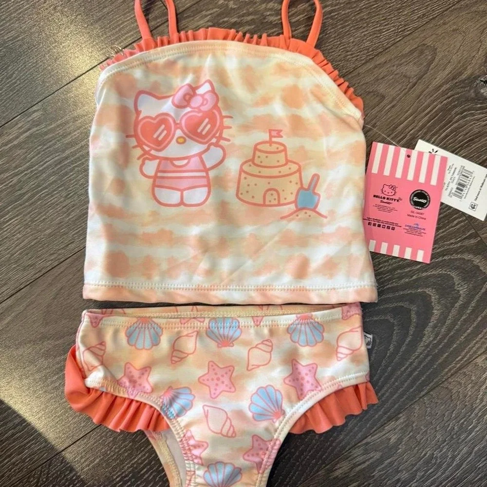 NWT Hello Kitty 2 Piece Tankini Swim Suit Set Girls Beach sandcastle 2T